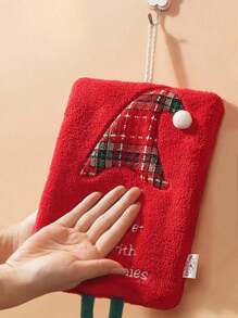 1件/2件/4件圣诞手巾套装，悬挂式加厚珊瑚绒吸水速干洗碗布，卡通手巾，适合全家使用 - 彩色 - 查看 3