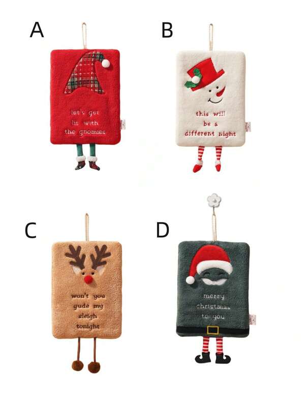 Conjunto de toalhas de mão de Natal 1 peça/2 peças/4 peças, pano de prato absorvente de lã coral grossa para pendurar, toalha de mão de desenho animado, adequado para uso em toda a família