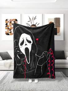 1pc Halloween Plush Throw Blanket, Soft Warm Cozy Blanket Suitable For AC, Home Leisure, Sofa, Nap, Camping And Travel, Halloween Gift - Blue - View 3