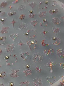 圣诞蝴蝶雪花美甲贴纸贴花5D浮雕圣诞法式白色雪花美甲用品自粘式美甲装饰配件雪花蕾丝格子麋鹿经典冬季设计 - 彩色 - 查看 3