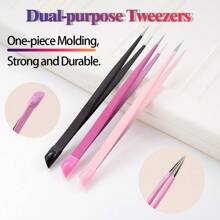2-In-1 Multifunctional Design, High-Precision Stainless Steel Material, Double-Ended Fine-Tipped Tweezers With Silicone Grip For Precision Jewelry Crafting, Nail Art, False Lashes/Hair - Multicolor - View 1