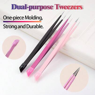 Multi-Function Double Head Fine-Tipped Tweezers, Precise With Silicone Grip For Picking Jewelry Diamonds & Nail Art, Stainless Steel, Tools For Men