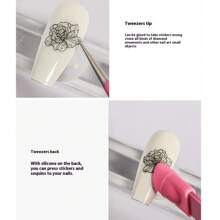 2-In-1 Multifunctional Design, High-Precision Stainless Steel Material, Double-Ended Fine-Tipped Tweezers With Silicone Grip For Precision Jewelry Crafting, Nail Art, False Lashes/Hair - Multicolor - View 6
