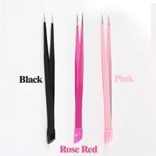 2-In-1 Multifunctional Design, High-Precision Stainless Steel Material, Double-Ended Fine-Tipped Tweezers With Silicone Grip For Precision Jewelry Crafting, Nail Art, False Lashes/Hair - Multicolor - View 2