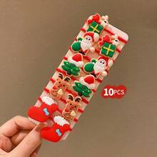 10 件装节日圣诞发夹和头带，可爱卡通节日设计，各种宠物美容配件，带有圣诞屋和人物 - 彩色 - 查看 5