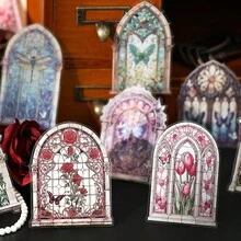 10 件/包复古庄园窗台装饰贴纸，创意美学 DIY 剪贴簿，节日礼物，个性化文具学校用品 - 黑色 - 查看 4