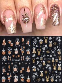 2pcs 3D White Gold Glitter Reflective Christmas Nail Art Stickers Gold Elk Bells Snowflake Lanterns Nail Sliders Stripe Manicure Decor Wraps - Multicolor - View 7