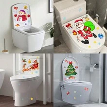 1 件卡通圣诞树、雪人、圣诞老人和雪花图案自粘式圣诞马桶座贴纸、浴室装饰 - 衛浴貼畫 - 查看 1