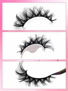 5对/包猫眼假睫毛狐狸眼天使人造貂皮超大卷曲蓬松假睫毛6D假睫毛自然妆效条状睫毛 - 黑色 - 查看 7