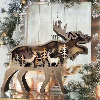 ديكورات محفورة من الخشب على شكل غزال/دب/ذئب/أرنب/أرنب، ديكورات خشبية محفورة متعددة الطبقات، ديكورات طاولة غرفة المعيشة والنوم، منحوتات خشبية ثلاثية الأبعاد على شكل غزال/دب/ذئب/أرنب، منحوتات خشبية متعددة الطبقات بطراز قديم، قطع محفورة ومطلية يدوياً، مناسبة للمنزل والمطبخ، ديكورات عيد الميلاد، ديكورات عيد الفصح، ديكورات المناسبات