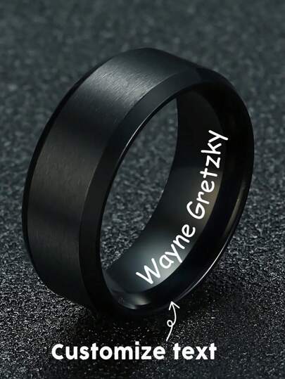1pc Personalized Laser Engraved Name Text Stainless Steel Ring, 8mm Wide, Unisex Gift For Friends, Thanksgiving, Christmas
