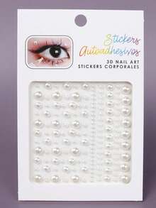 1 miếng dán trang trí mặt bằng đá Rhinestone 3D màu trắng bạc và ngọc trai giả cho phụ nữ, Phụ kiện trang điểm cho tiệc tùng/lễ hội âm nhạc/Giáng sinh, dùng để trang trí tóc/mắt/mặt/cơ thể - trắng - Xem 2