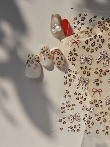 Miếng dán móng tay họa tiết da báo quyến rũ cho cô gái thời trang, ruy băng in da báo màu hồng phong cách ngọt ngào & miếng dán móng tay hình nơ nhỏ - Nhiều màu - Xem 6