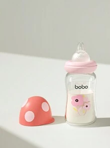 1pc 160ml/5.4oz Baby Glass Bottle, Wide Neck Mushroom Cap Newborn Feeding Bottle