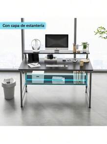 Escritorio Office Para Home Ejecutivo Estudiantil 110x45 Cm Escritorio Minimalista,escritorio Para Computadora Con Marco De Soporte,escritorio Industrial Con Estante De Almacenamiento - Negro - Ver 3