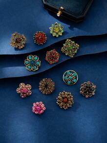 Bộ 12 trâm cài áo bằng hợp kim đính đá hoa nhiều màu, phong cách tối giản thời trang để đeo hàng ngày, phụ kiện ghim ngực cho áo khoác, áo khoác - Nhiều màu - Xem 9