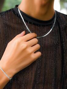 Men's Rat Tail Chain And Bracelet Set Kit In 925 Silver Plated - Silver - View 1