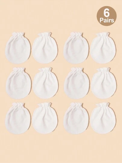 6双纯白色新生儿手套全指手套适合所有季节柔软舒适孕妇婴儿用品