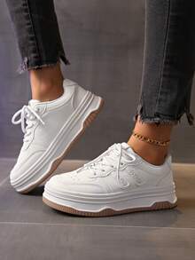 Giày thể thao nữ màu trắng đơn giản, thời trang và thoải mái, buộc dây, chống trượt, nhẹ, đế dày, mũi tròn, phù hợp với mọi mùa - trắng - Xem 7