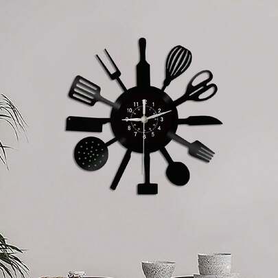 1pc Vinyl Record Wall Clock, Knife, Fork And Spoon Wall Clock, Kitchenware Theme Wall Clock, Silent Clock, Kitchen Restaurant Decoration, For Birthday, For Living Room Bedroom, Room Decor, Home Decor, Kitchen, Office Decor,Home Decor ,Room Decor Gifts Graduation Clock Wall Bedroom Decor Dormitory Decor Back To School Kitchen Decor