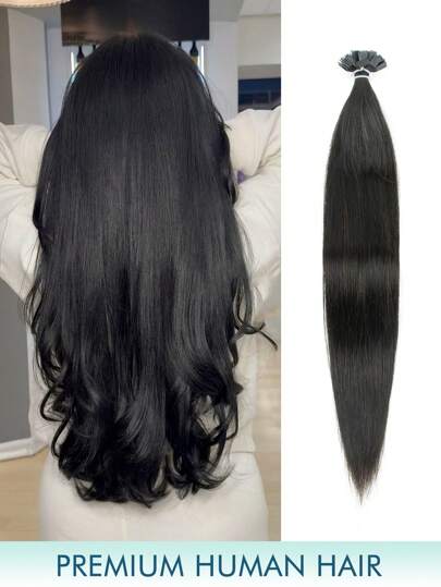 50 pezzi Estensioni per capelli umani a punta piatta, colore 1b nero naturale, lunghezza 14-22 pollici, capelli umani lisci con cheratina, estensioni per capelli umani invisibili a punta, accessori per costumi di Ognissanti