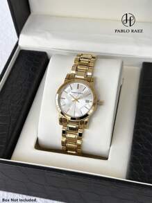 1 Stück 18K Gold Schmuck Sommer Accessoires Frauen Vintage Uhr Damen Luxus Kleid Uhr Edelstahl schwere Armband Kette Romantische Montre IPG Vergoldet Topmarke Neu AAA Qualität Elegant Hochwertig Modisches Karomuster Design