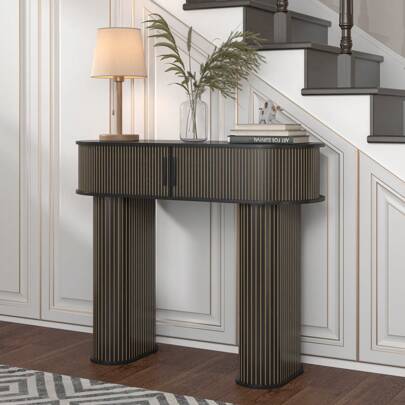 Round Console Table, Mid Century Modern Console Table, Sofa Table, Narrow Entryway Table For Hallway Living Room