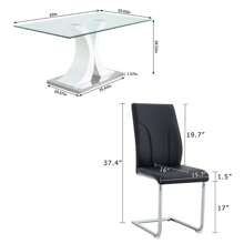 63" Modern Glass Dining Table With 6 PU Dining Chairs,Modern Glass Dining Table With 4 Black PU Dining Chairs - 白色桌子搭配 6 張黑色椅子 - 查看 2