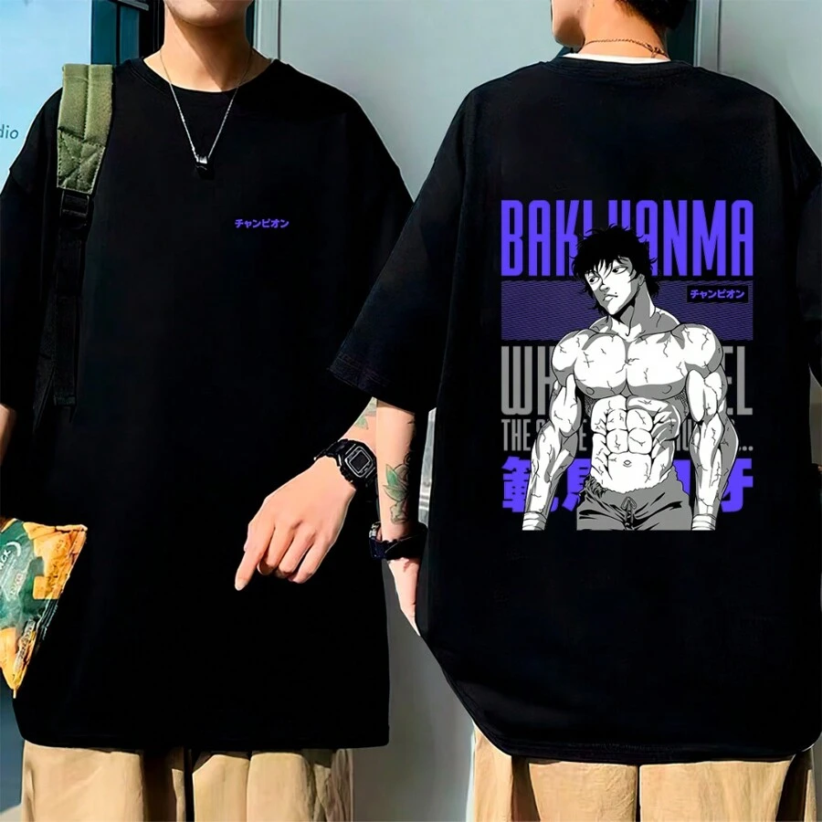 Baki Hanma T-Shirt Japanese Anime Manga Geek Unisex Male Female 100% Cotton Top Premium Streetwear New Release Fast Shipping Various Colors!! Plus Size - 黑色 - 查看 1