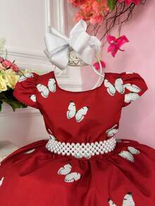 Children's Marsala Dress Butterfly Garden Pearls Luxury Enchanted Floral Flower Girl Clothes Girls 4 To 16 Years Old - Gỗ đỏ - Xem 2