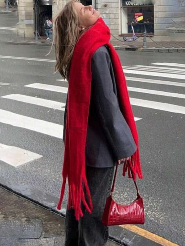 1 Stück Winter dicke einfarbige, fluffige Quasten Damen Warm Schal, stilvoller kältebeständiger Paar Schal, weicher, bequemer Schal-Umhang, geeignet für den täglichen Gebrauch