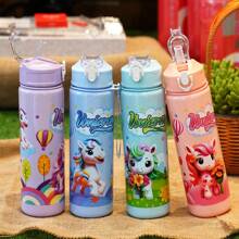 1pc 23OZ (Approx. 700ml) Outdoor Cartoon Pony Design Plastic Cup With Straw, Suitable For Outdoor, Portable, Cycling, Sports, School - Multicolor - View 1