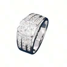 1pc S925 Sterling Silver 3.5 Carat 7*9mm Princess Cut Moissanite Men's Ring, VVSD Color, 0.3 Oz Luxury Brilliant Jewelry, Suitable For Weddings, Parties, Gifts For Friends And Family - Silver - View 1