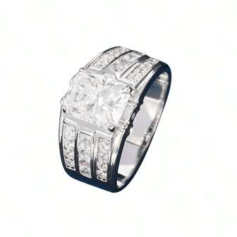 1 件 S925 纯银 3.5 克拉 7*9 毫米公主方切割莫桑石男士戒指，VVSD 颜色，0.3 盎司奢华璀璨珠宝，适合婚礼、派对、送给朋友和家人的礼物