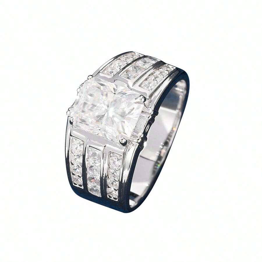 1pc S925 Sterling Silver 3.5 Carat 7*9mm Princess Cut Moissanite Men's Ring, VVSD Color, 0.3 Oz Luxury Brilliant Jewelry, Suitable For Weddings, Parties, Gifts For Friends And Family - Silver - View 1