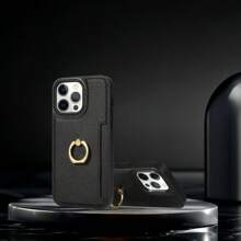 Zwarte PU leren portemonnee telefoonhoes met standaard, kaartsleuven en band