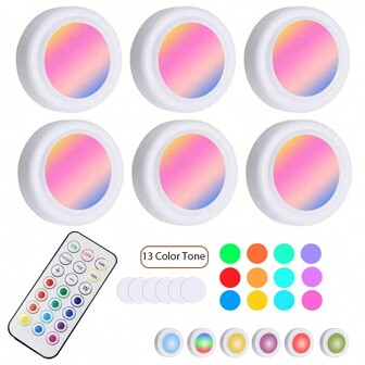 1/3/6 LED 圆形灯，无线电池供电 RGB 遥控装饰夜灯（带遥控器），附加磁性灯具，适用于走廊、浴室、卧室、厨房橱柜、楼梯、家居装饰