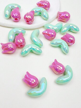 20 件/包可爱多色郁金香珠、花珠、叶珠，用于 DIY 珠宝制作和装饰，适用于项链、手链、钥匙链、手机链、包包挂饰