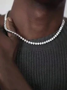 Juego de collar y pulsera de cadena de zirconia de tenis, joyería de estilo hip hop de moda para hombres, regalo para vacaciones