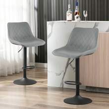 CLIPOP Bar Stools Set Of 2 Faux Leather Padded Breakfast Dining Stools Chair With Height Adjustable Swivel Gas Lift And Steel Footrest, High Back Pub Stools For Kitchen Counter Island - Grey - View 3