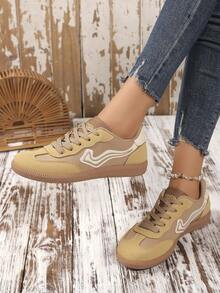 Giày thể thao vải bạt thoải mái và thoáng khí cho nữ, giày đế bằng thời trang cổ điển đa năng, mùa xuân/thu - màu nâu - Xem 4