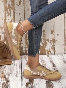 Giày thể thao vải bạt thoải mái và thoáng khí cho nữ, giày đế bằng thời trang cổ điển đa năng, mùa xuân/thu - màu nâu - Xem 2