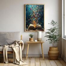 1 件，帆布悬挂海报，实木框架画，书页上的蝴蝶爆炸 - 抽象油画艺术印刷品，客厅、卧室、家庭办公室墙壁装饰 - 现代阅读主题，可直接悬挂 - 彩色 - 查看 8