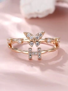 Tsnamer 1 件精致蝴蝶首字母戒指，适合女士 26 个字母 A-Z 个性化名字堆叠戒指珠宝生日圣诞礼物 - 戒指 - 查看 22