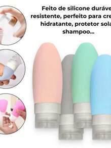 Kit 4 Cosmetic Bottles 90ml Silicone For Travel Portable Shampoo Cream Lotion Soap - Bộ 4 Frasco 90ml (AB-308) (1 Bộ) - Xem 2