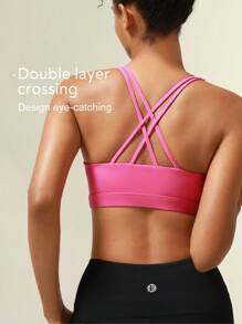 Tender Angel Summer Workout Women Sports Bra High Impact Removable Pads Racerback Design - Hot Pink - View 4