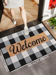 1 pieza Felpudo de bienvenida a cuadros blanco y negro, minimalista de felpa corta, absorbente y antideslizante, lavable para cocina, baño, comedor, entrada, fiesta, Año Nuevo, todas las estaciones