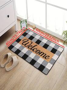 1 pieza Felpudo de bienvenida a cuadros blanco y negro, minimalista de felpa corta, absorbente y antideslizante, lavable para cocina, baño, comedor, entrada, fiesta, Año Nuevo, todas las estaciones