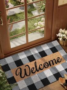 1 pieza Felpudo de bienvenida a cuadros blanco y negro, minimalista de felpa corta, absorbente y antideslizante, lavable para cocina, baño, comedor, entrada, fiesta, Año Nuevo, todas las estaciones