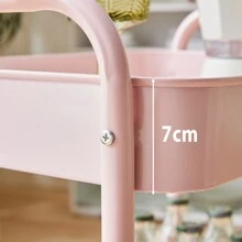CLIPOP 3-Tier Storage Trolley Metal Rolling Utility Cart With Handle And Lockable Wheels, Mobile Serving Trolley For Kitchen Bathroom Bedroom Office Storage - Pink - View 7